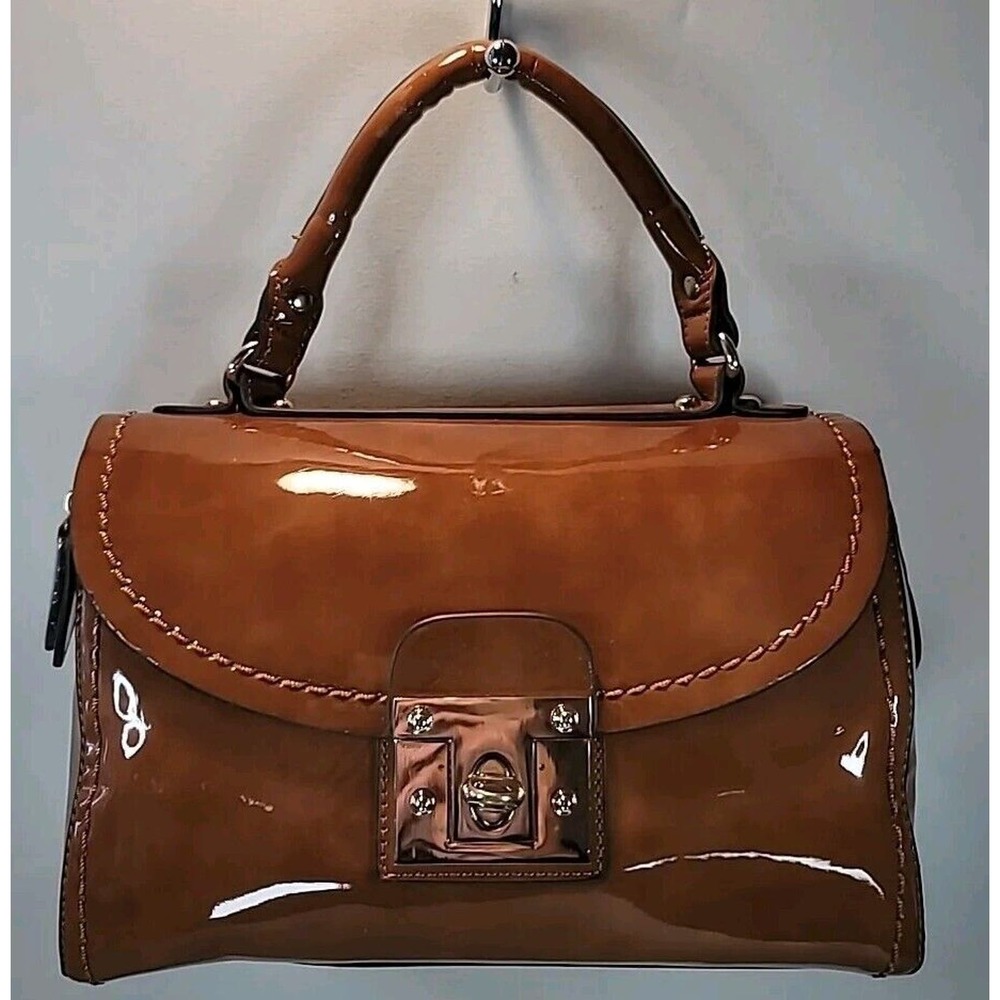 Aldo Brown Patent Satchel with Top Handle